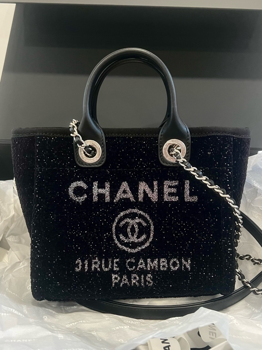 NWOT🔥Chanel Lurex Mini Deauville Tote Black